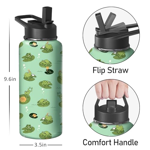 32oz Frog Water Bottle with Handle and Flip Straw