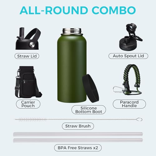 32 oz Water Bottles Insulated with Straw & Chug Lid