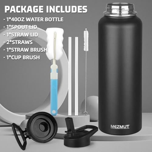 40oz Large Metal Sports Insulated Water Bottle with 2 Lids