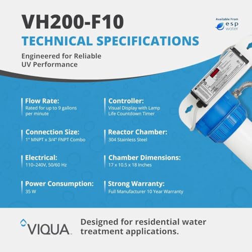 VH200 F10 Home 9 GPM Stainless Steel UV Light Water Purifier with Integrated Sediment Pre