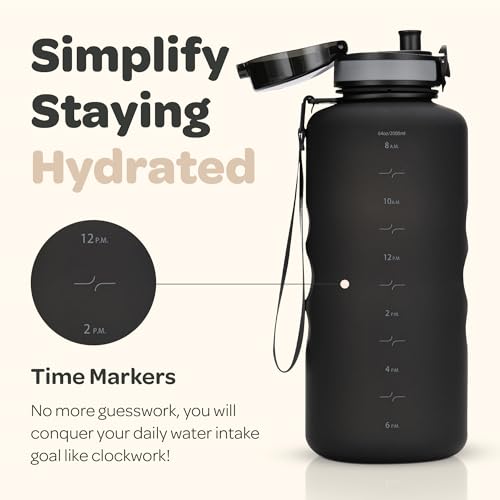 Motivational Water Bottle with Time Marker & Fruit Infuser 64 oz