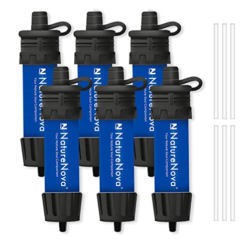 Mini Water Filter NatureNova Portable Emergency Water Filtration System Hiking Camping Straw Survival Gear Emergency Preparedness（Blue