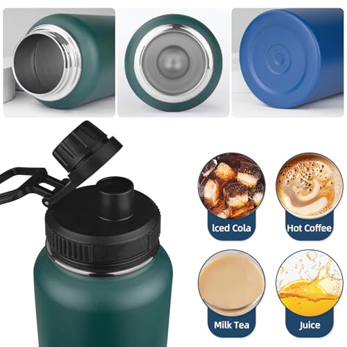 40oz Large Metal Sports Insulated Water Bottle with 2 Lids (40 Count)