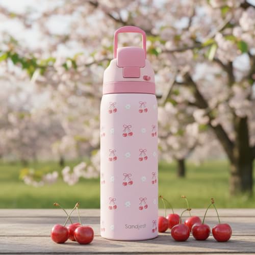 Cherry Insulated Stainless Steel Water Bottle with Straw for Sports and Travel