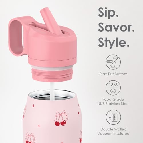Cherry Water Bottle with Twist Lid Stainless Steel 20oz