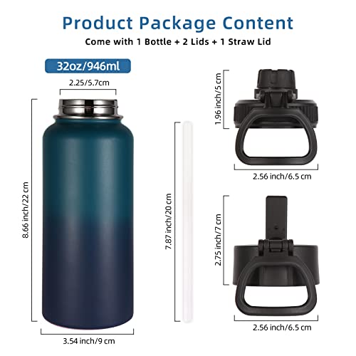 32 oz Insulated Water Bottles Bulk 4 Pack with Straw Lid & Spout Lid (4 Count)