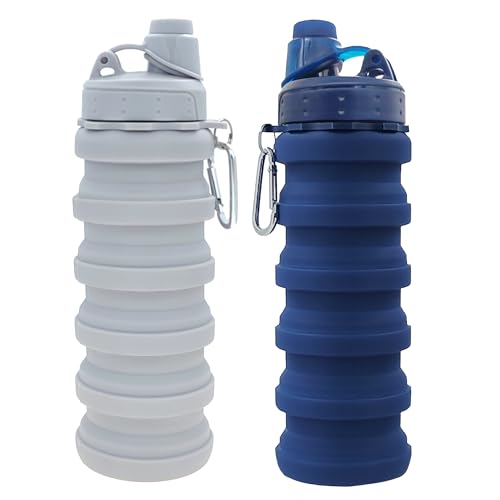 Collapsible Water Bottles Two Pack Travel Sports Portable Sport Water Bottle comes with mountaineering Buckle 503ml silicone Water (2 Count)