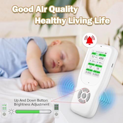 11-in-1 Air Quality Monitor - Portable Indoor Air Quality Detector with Stand, Real-Time Test for AQI, CO2, PM2.5, PM1.0, PM10, TVOC, HCHO, Particles, Humidity & Temperature