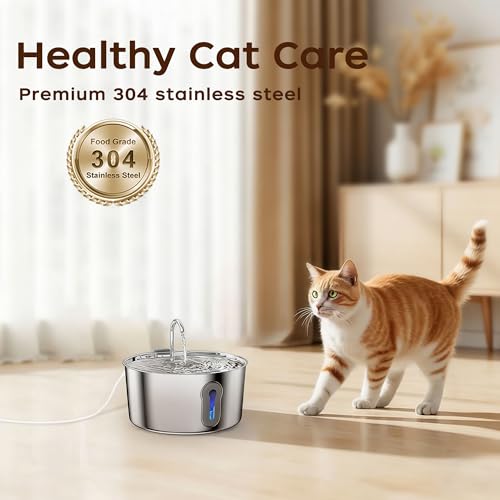 4L 135oz Large Cat Water Fountain Advanced 304 Stainless Steel with Detachable Tank (135 Ounce)