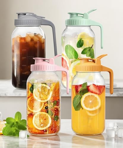 64oz Large Glass Pitcher with Lid & Spout (4 Count)