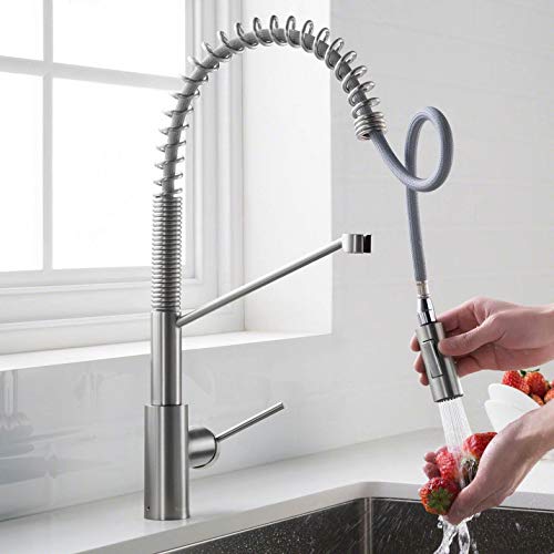 Oletto Commercial Style Single Handle Pull Down Kitchen Faucet with QuickDock Top Mount Installation Assembly in Chrome