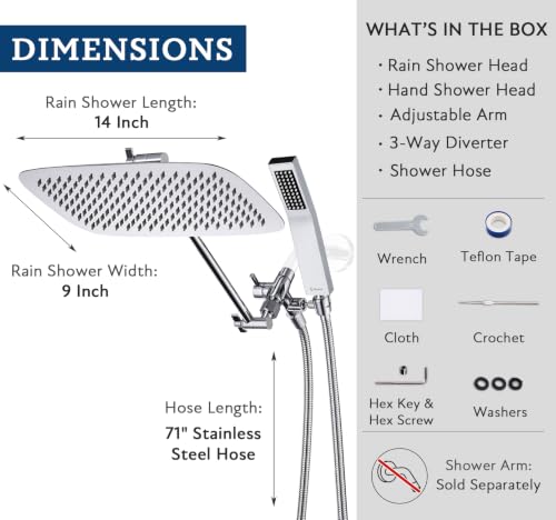 All Metal 14" Rain Shower Head with Handheld for Bathroom Upgrade