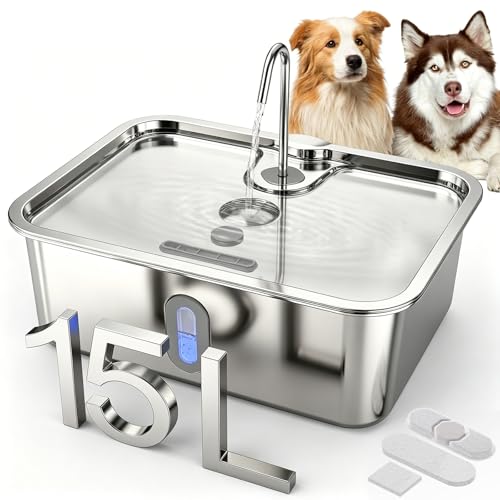 15L 4Gal Stainless Steel Dog Water Fountion Pet Fountain (50 Pound)