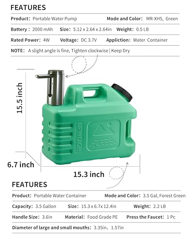 3.5 Gallon Water Jug with Rechargeable Touch Pump