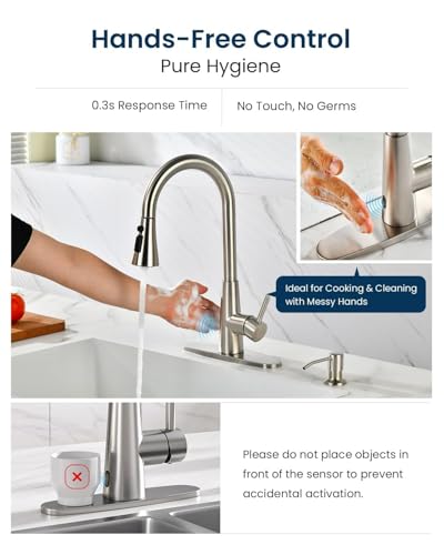 Touchless Kitchen Faucet with Soap Dispenser Brushed Nickel