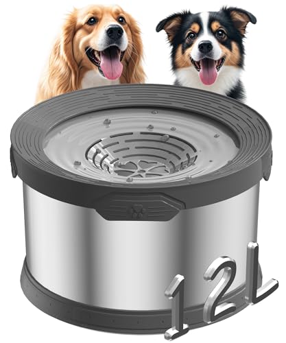 12L Dog Water Bowl No Spill 3.1 Gallon Super Large Capacity Stainless Steel No Splash Dog Bowls 405oz Slow Drinking Feeder with Non