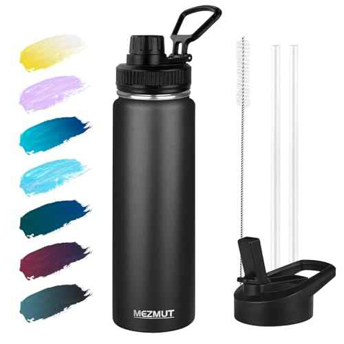 24oz Sports Insulated Water Bottle for School with 2 Lids