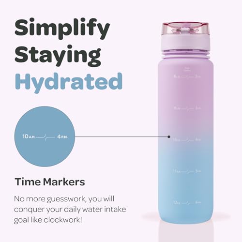 Motivational Water Bottle with Time Marker & Fruit Infuser 32 oz
