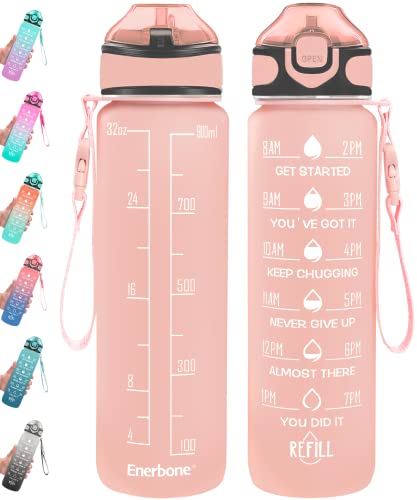 32 oz Water Bottle with Times to Drink and Straw