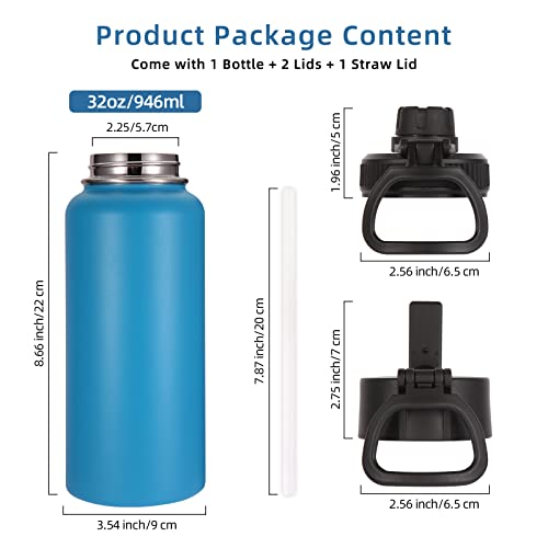 32oz Insulated Water Bottles Bulk 8 Pack with Straw Lid & Spout Lid (8 Count)