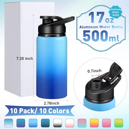 10 Pack Aluminum Water Bottles Bulk 17oz (10 Count)