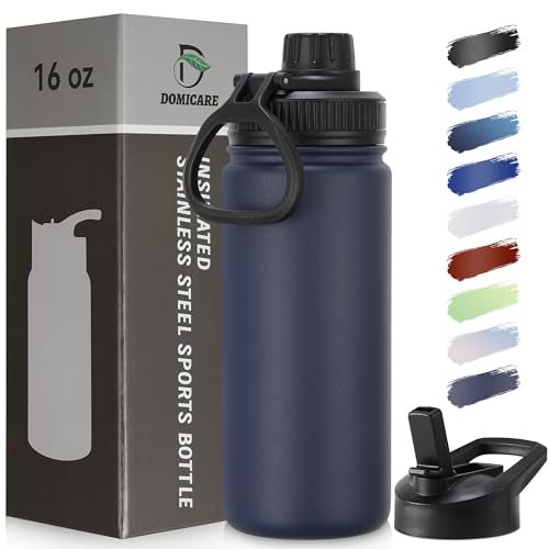 16 oz Water Bottle Stainless Steel Double Wall Vacuum Insulated Water Bottle with Straw lids & Spout Lid