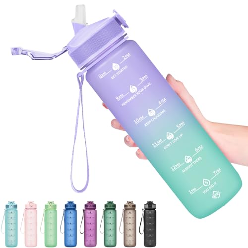 Plastic Water Bottle With Straw & Time Marker