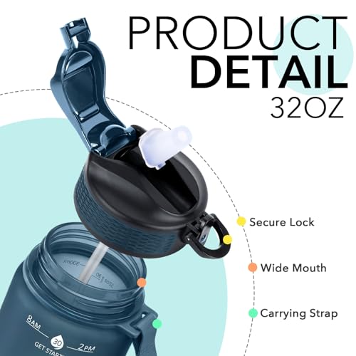 Plastic Water Bottle With Straw & Time Marker