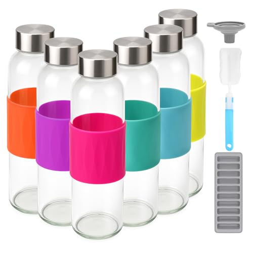 18oz Glass Juice Bottles with Stainless Steel Lids Leak Proof 6 Pack (6 Count)