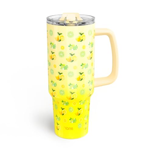 40 oz Lemon Yellow Tumbler with Handle and Flip Straw for Women