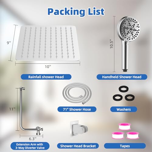 10" Metal Rainfall Shower Head with 10
