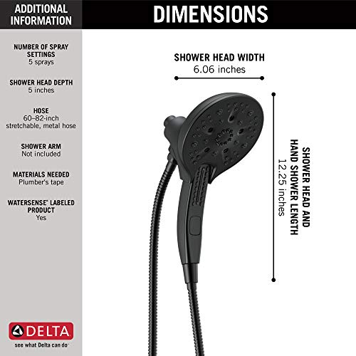 58620-BL-PK 2-in-1 Dual Shower Head, Black, 5 Spray Settings, Lifetime Limited Warranty