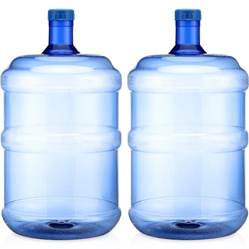 2 Pieces 5 Gallon Water Jugs Round Plastic Water Bottle with Handle Screw Cap Reusable Large Capacity Bottle for Camping Outdoor Travel Gym Use (2 Count)