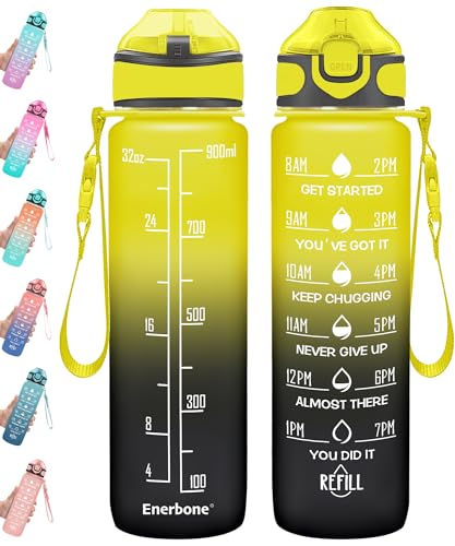 32 oz Drinking Water Bottle with Times to Drink and Straw