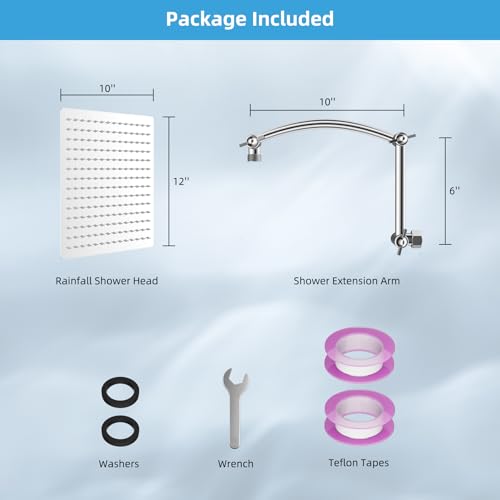All Metal 12'' Rain Shower Head with 16'' Extension Arm