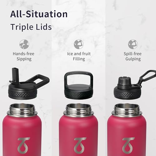 Water Bottle Insulated 40 oz with 3 Lids