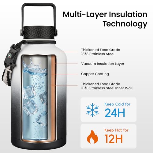64 oz Insulated Stainless Steel Water Bottle Jug with Handle