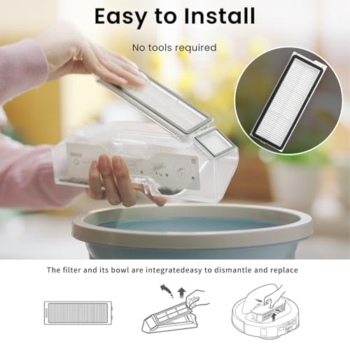 4Sets）Replacement Washable HEPA Filter Compatible With Roborock QRevo S