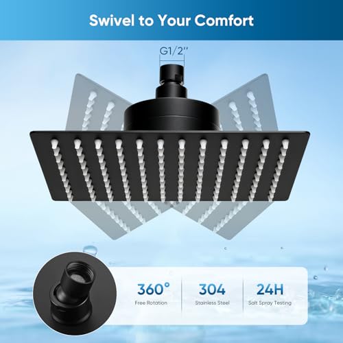 8 Inch Square Rain Shower Head with Filter for Hard Water