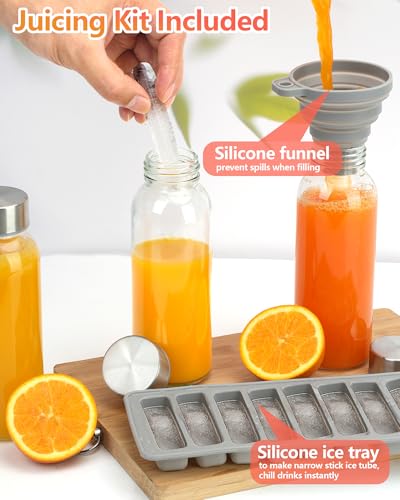 10.5 oz Glass Juice Bottles with Stainless Steel Lids (4 Count)