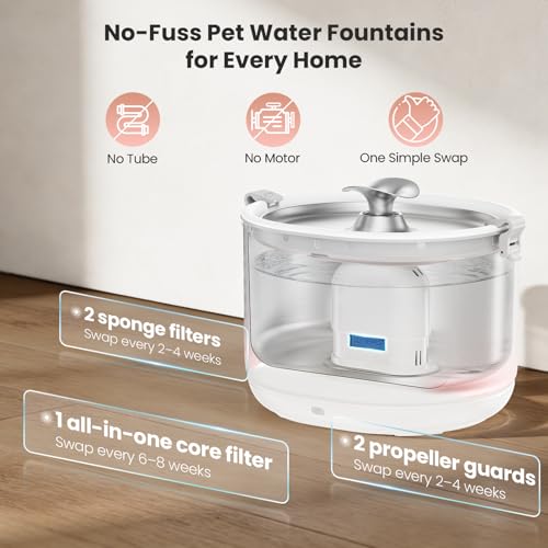 Cat Water Fountain Pumpless Stainless Steel Buckets & Bowl Wireless Pet Water Fountain 2.5L Water Fountains for Cats Indoor Dispenser Easy to Clean BPA