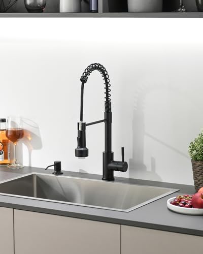 Matte Black LED Kitchen Faucet with Soap Dispenser Pull