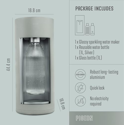 Glassy Silent Soda Maker + 1L Glass and 1L Plastic Bottles