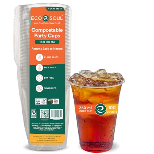 100 Pack Compostable Party Cups 12 oz Plant (100 Count)