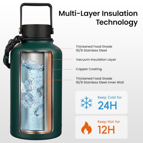 128 oz Insulated Stainless Steel Water Bottle Jug with Handle