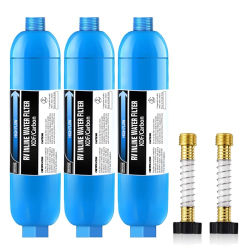 3 Pack RV Marine Water Filter with 2 Flexible Hose Protectors (3 Count)