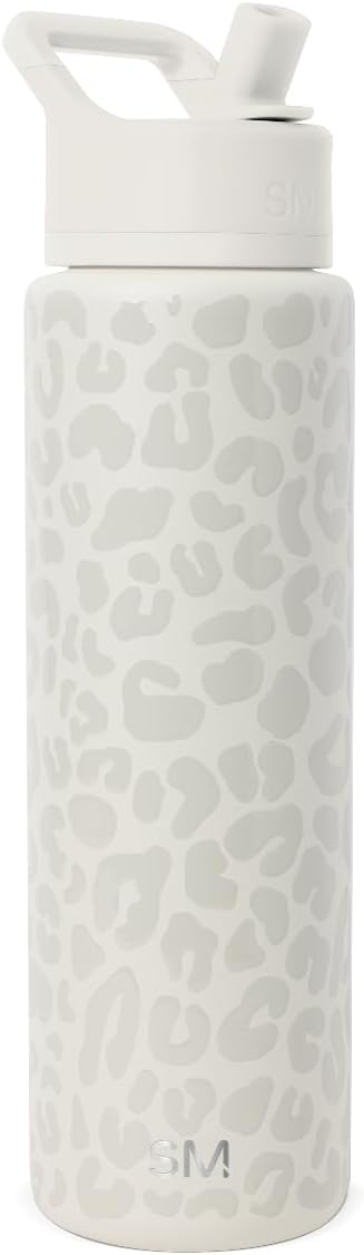 Simple Modern Water Bottle with Straw Lid | Vacuum Insulated Stainless Steel Metal Thermos | Reusable Leak Proof BPA-Free Flask for Sports Gym | Summit Collection | 30oz, Cream Leopard