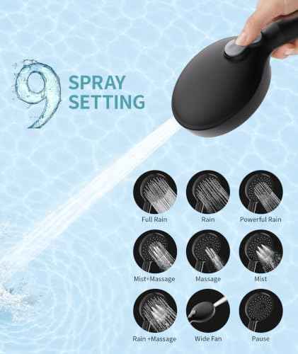 Filtered Shower Head with Handheld High Pressure 9 Spray Mode Showerhead Detachable Shower Head Water Softener Filters Beads for Hard Water Remove Chlorine 1 Filter 1.8GPM Matte Black
