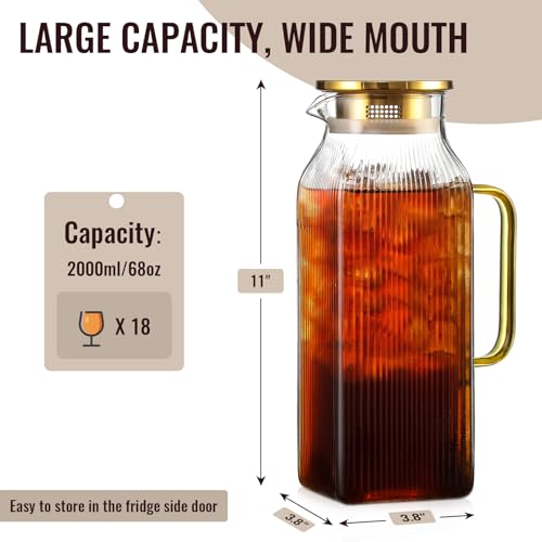 2 Liter 68 oz Square Glass Pitcher with Lid