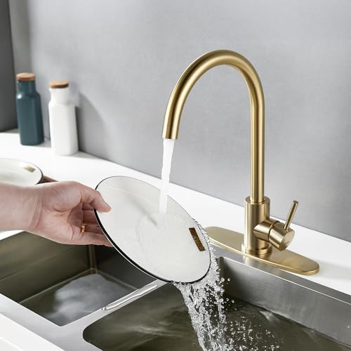 Single Handle High Arc Brushed Gold Kitchen Faucet Stainless Steel Commercial Single Hole Kitchen Sink Faucet